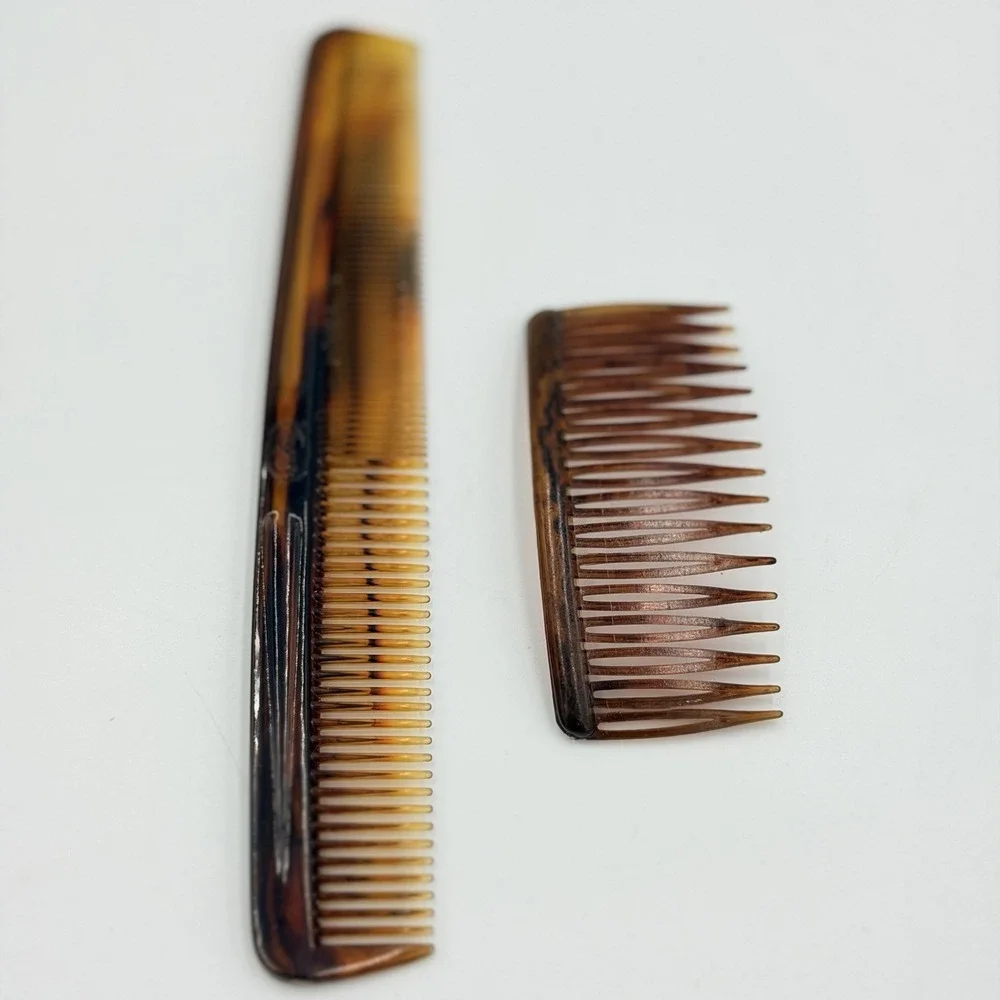 Vintage Brown Tortoise‎ Shell Goody Comb Lot 2 Set Vanitycore 1990s Hair